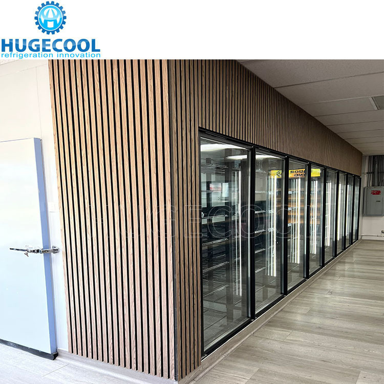 Automatic Rebound Glass Door Beverage Cooler Room For Cold Beverages In Supermarket
