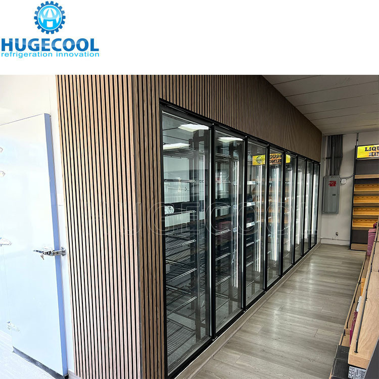 Automatic Rebound Glass Door Beverage Cooler Room For Cold Beverages In Supermarket