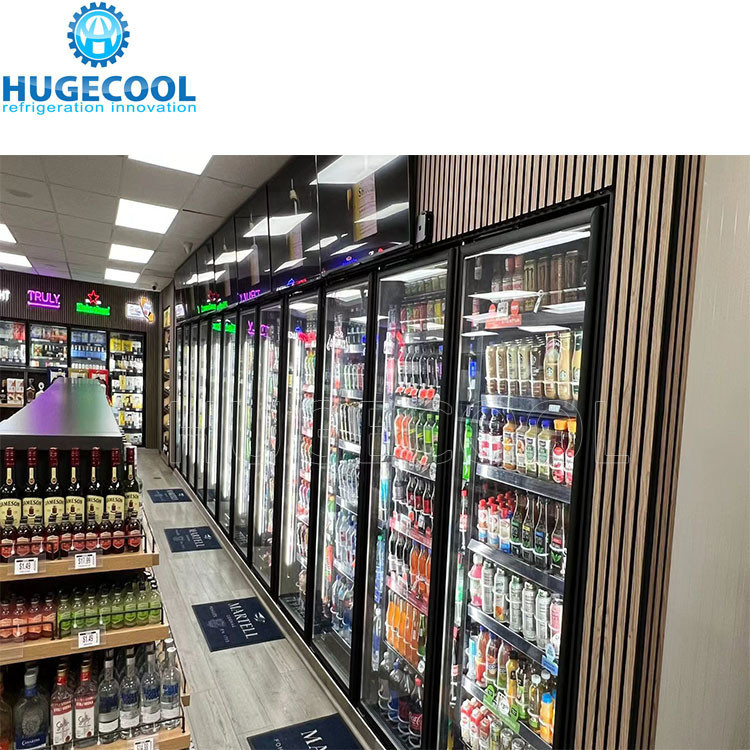 Automatic Rebound Glass Door Beverage Cooler Room For Cold Beverages In Supermarket