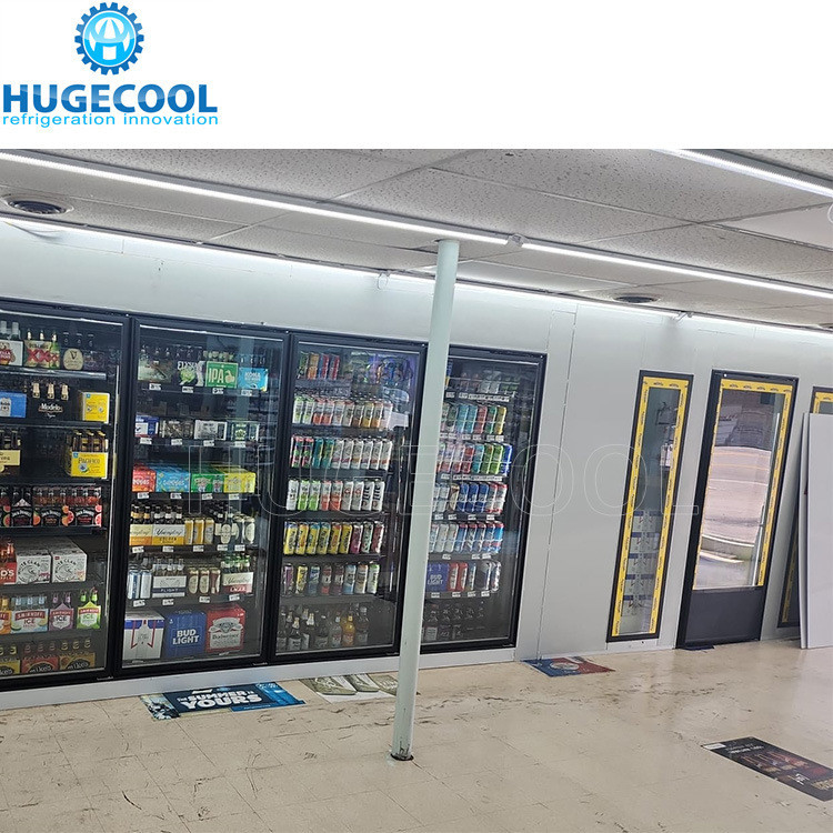 Automatic Rebound Glass Door Beverage Cooler Room For Cold Beverages In Supermarket