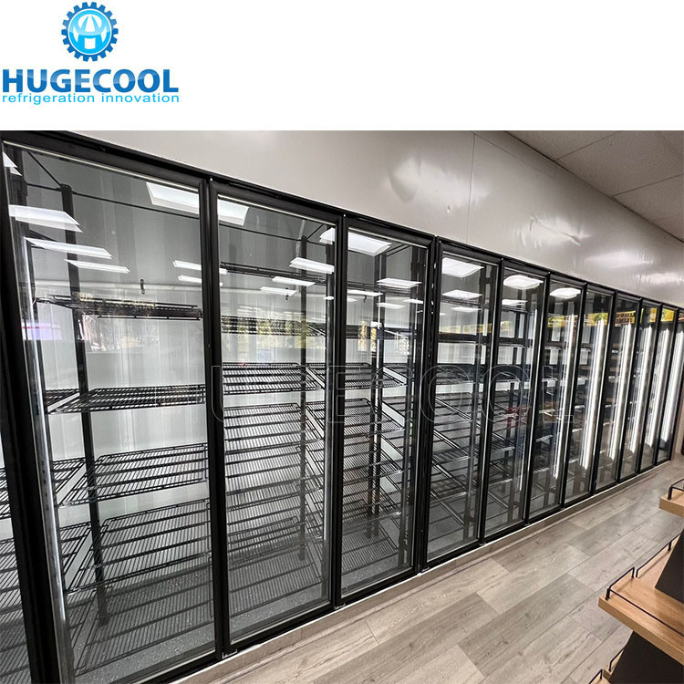 Automatic Rebound Glass Door Beverage Cooler Room For Cold Beverages In Supermarket
